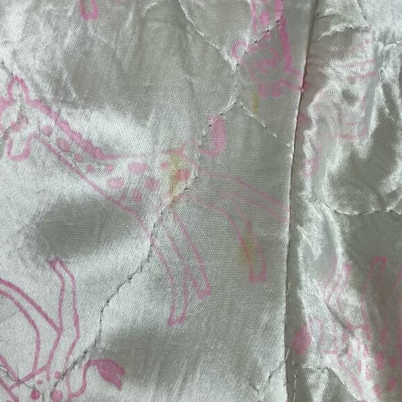 Vintage 60s 70s Quilted Robe Little Girls Giraffe Pattern Tie Ivory Pink - Picture 8 of 9